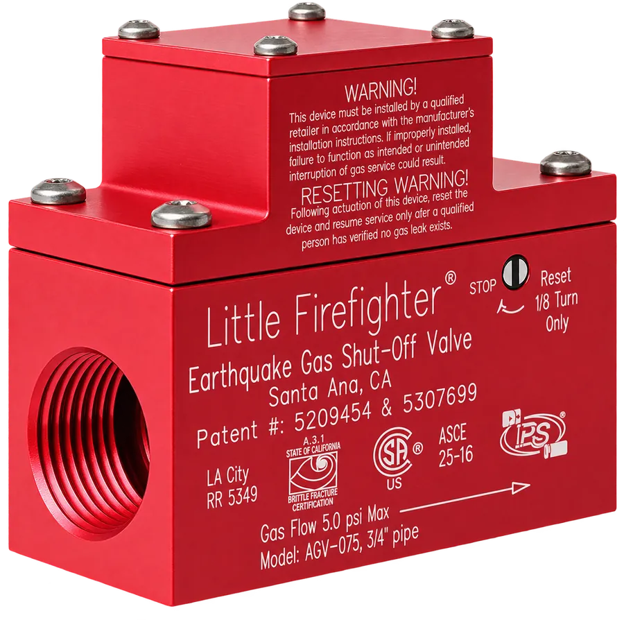 Little Firefighter earthquake gas shut-off valve, a CSA certified seismic gas shutoff device